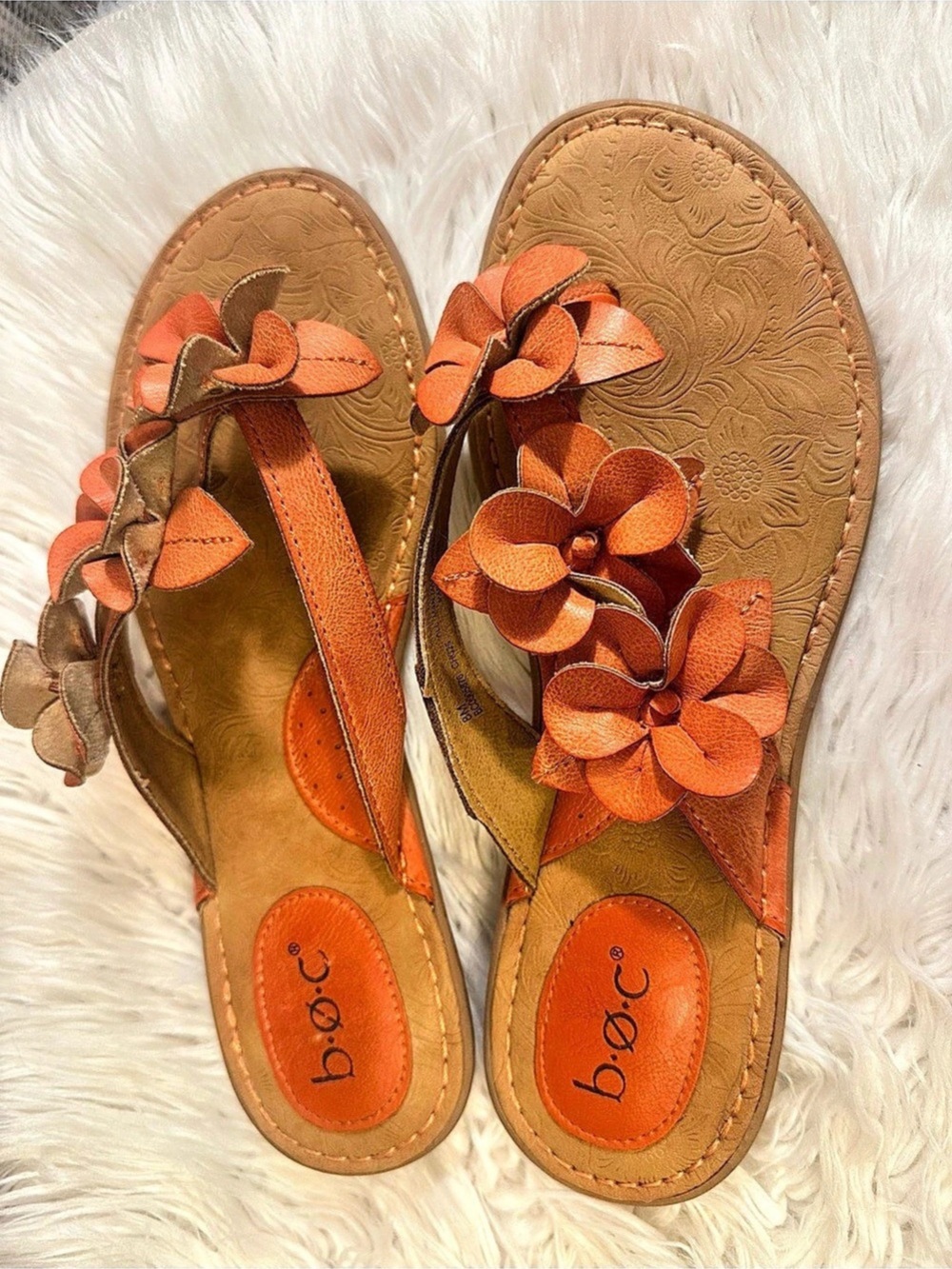 B.O.C. Born Orange Floral Leather Look Sandals Women’s 8 Boho